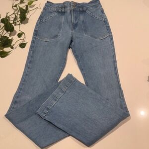 FRAME Caye High Rise Wide Leg Flare Jeans 28 Light Wash Patch Pocket NWOT